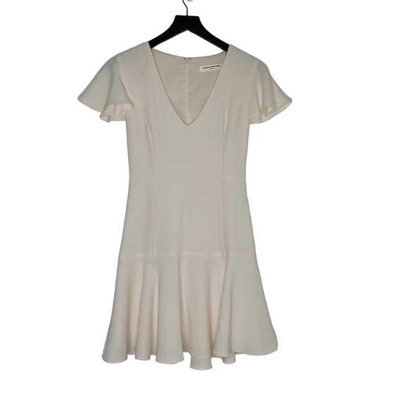Amanda Uprichard Irvina Mini Dress XS Ivory Flutter‎ Sleeve V-Neck Flounce Hem - Picture 5 of 12